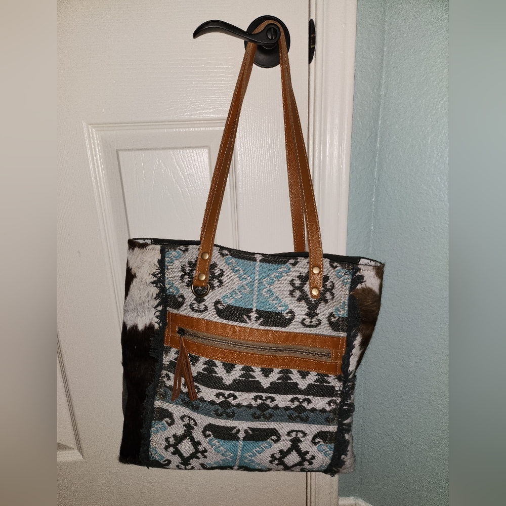 Myra Cowhide Tapestry Purse